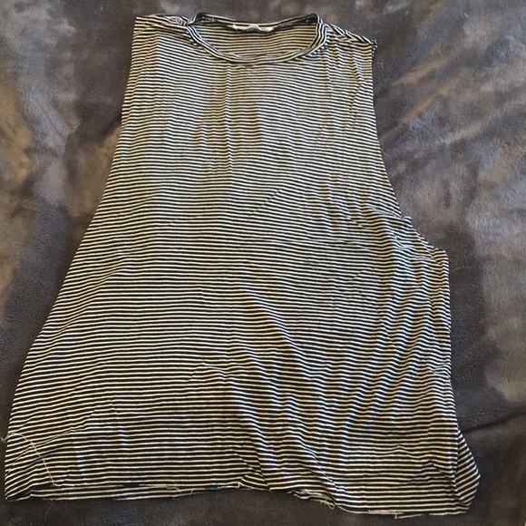 Black + White Striped Muscle Top - Picture 1 of 4